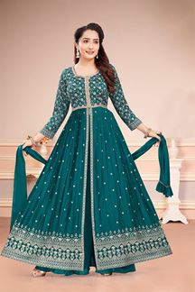 Picture of Artistic Turquoise Designer Palazzo Suit for Reception, Engagement, and Wedding 