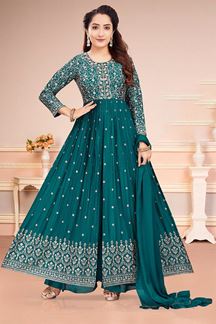 Picture of Alluring Teal Designer Palazzo Suit for Reception, Engagement and Wedding 