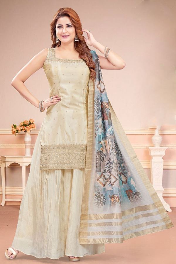 Picture of Exuberant Cream Designer Palazzo Suit for Festivals and Wedding 