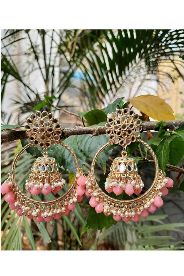 Picture of Delightful Pink Designer Earring Set for a Reception, Engagement, and Sangeet