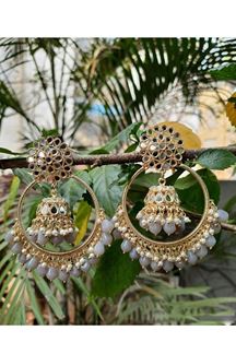 Picture of Impressive Grey Designer Earring Set for a Reception, Engagement, and Sangeet