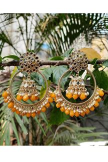 Picture of Magnificent Yellow Designer Earring Set for a Haldi, Engagement, Party, and Sangeet