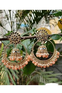 Picture of Stunning Peach Designer Earring Set for a Reception, Engagement, Festival, and Party