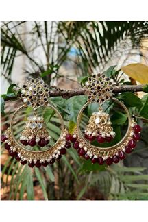 Picture of Astounding Maroon Designer Earring Set for a Wedding, Engagement, and Festival