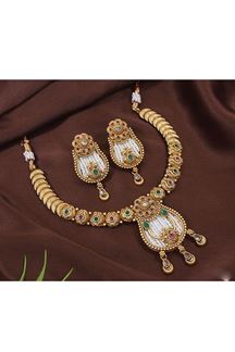 Picture of Surreal Gold Designer Choker Necklace Set for a Party and Sangeet