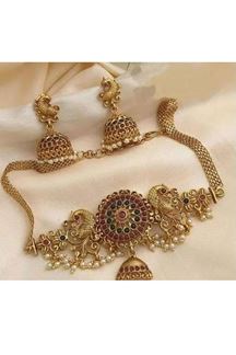 Picture of Marvelous Gold Designer Choker Necklace Set for a Wedding, Reception, and Festivals