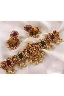 Picture of Amazing Gold Designer Choker Necklace Set for a Wedding, Reception, and Festivals