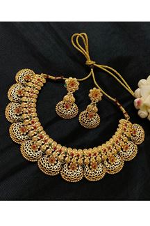 Picture of Exuberant Gold Designer Choker Necklace Set for a Wedding, Reception, and Festivals
