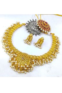 Picture of Charming Gold Designer Choker Necklace Set for a Wedding, Reception, and Festivals