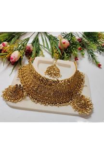 Picture of Attractive Gold Designer Choker Necklace Set for a Wedding, Reception, and Festivals