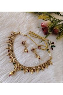 Picture of Beautiful Gold Designer Choker Necklace Set for a Wedding, Reception, and Festivals