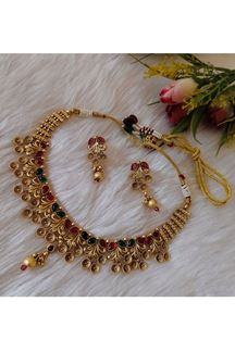 Picture of Lovely Gold Designer Choker Necklace Set for a Wedding, Reception, and Festivals