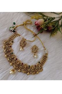 Picture of Artistic Gold Designer Choker Necklace Set for a Wedding, Reception, and Festivals