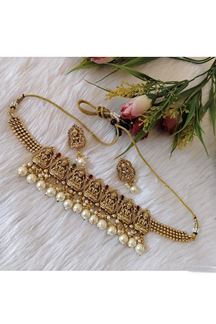 Picture of Delightful Gold Designer Choker Necklace Set for a Wedding, Reception, and Festivals