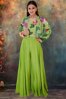 Picture of Splendid Green Georgette Designer Indo-Western Suit with Jacket Suit