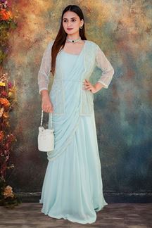 Picture of Sky Blue Heavenly Designer Indo-Western Long Gown for Party and Sangeet