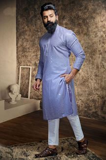 Picture of Attractive Light Blue Designer Kurta and Pant Set for Festivals and Wedding