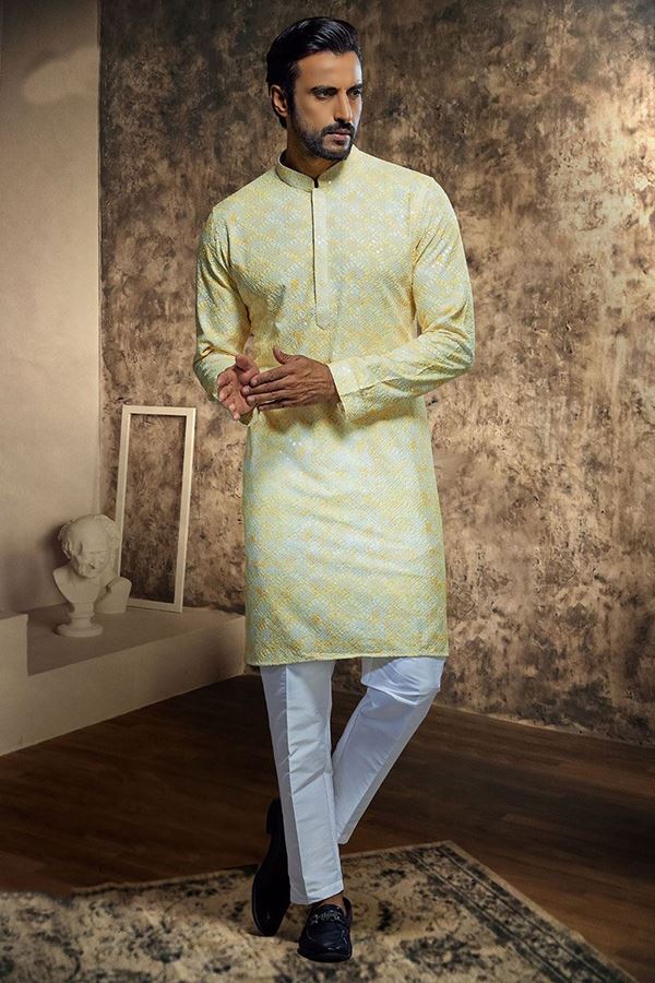 Picture of Elegant Yellow Designer Kurta and Pant Set for Haldi and Festivals