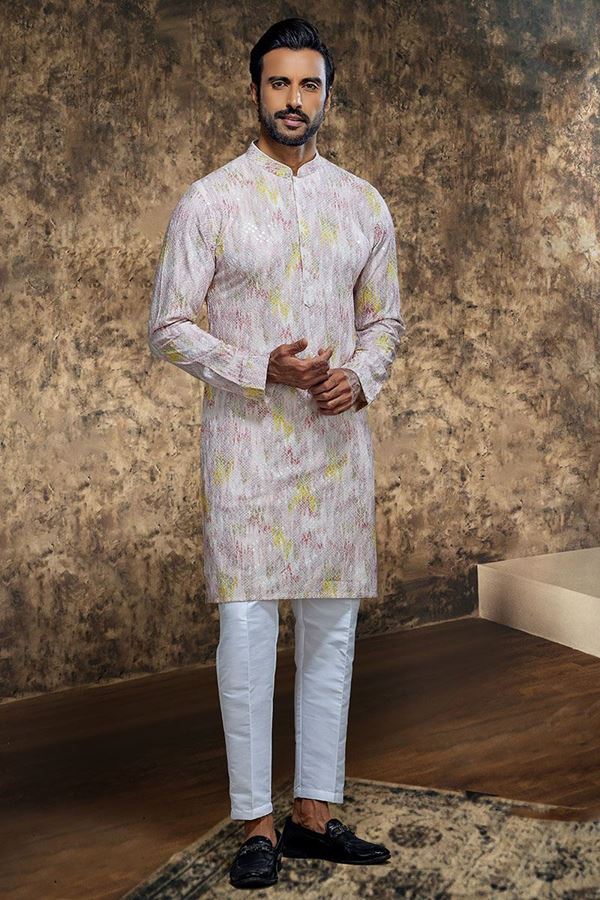 Picture of Fancy Light Pink Designer Kurta and Pant Set for Festivals and Engagement