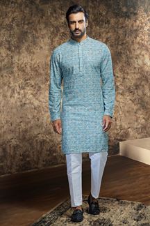 Picture of Magnificent Sky Blue Designer Kurta and Pant Set for Festivals and Sangeet