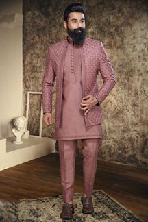 Picture of Spectacular Pink Designer Indo-Western Nawabi Style Sherwani Set for Engagement and Reception