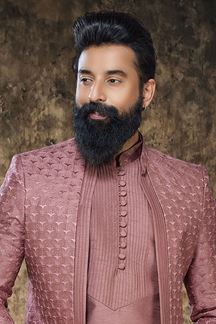 Picture of Spectacular Pink Designer Indo-Western Nawabi Style Sherwani Set for Engagement and Reception