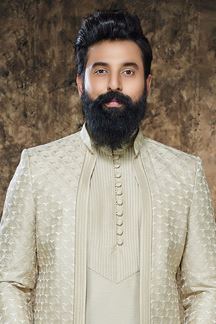 Picture of Charismatic Cream Designer Indo-Western Nawabi Style Sherwani for Engagement and Reception