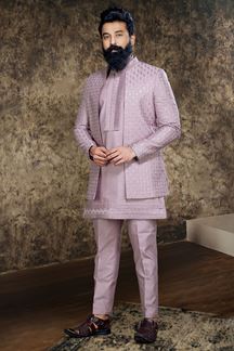 Picture of Attractive Purple Designer Indo-Western Nawabi Style Sherwani Set for Engagement and Reception