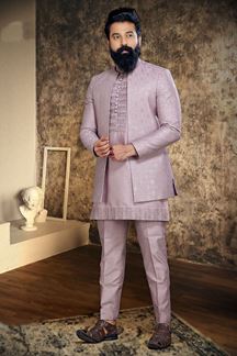 Picture of Captivating Purple Designer Indo-Western Nawabi Style Sherwani for Engagement and Reception
