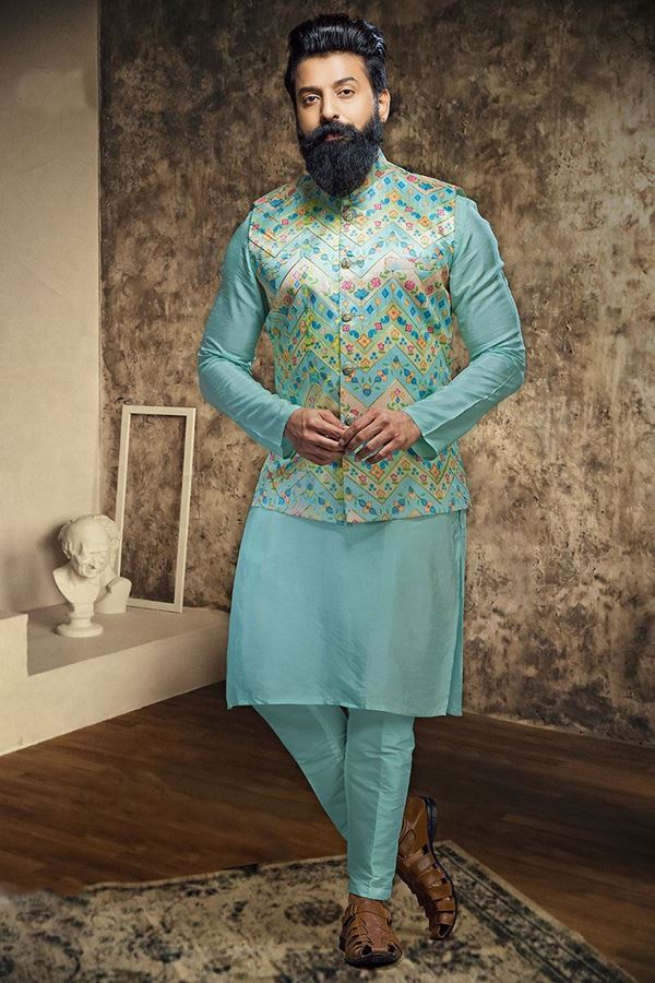 Picture of Charismatic Blue Designer Mens Kurta Set for Engagement, and Sangeet