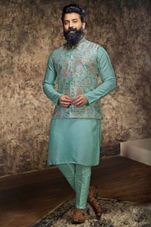 Picture of Stylish Blue Designer Mens Kurta Set for Engagement and Sangeet