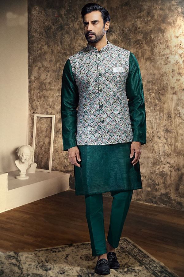 Picture of Majestic Teal Green Designer 3 Piece Men’s Wear for Wedding and Engagement