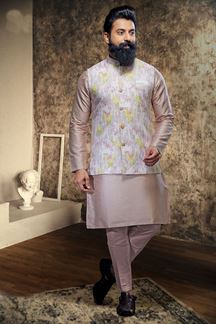 Picture of Enticing Peach Designer Mens Kurta Jacket Set for Reception and Engagement