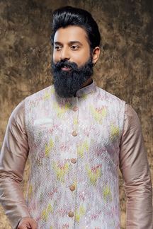 Picture of Enticing Peach Designer Mens Kurta Jacket Set for Reception and Engagement