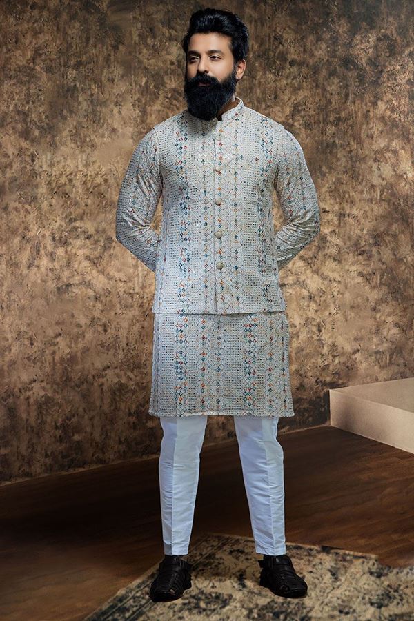 Picture of Artistic Designer Mens Kurta Jacket Set for Party and Festivals