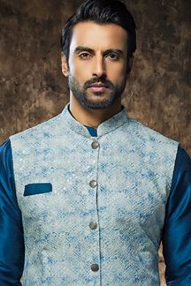 Picture of Awesome Navy Blue Designer Mens Kurta Jacket Set for Wedding, Reception and Engagement