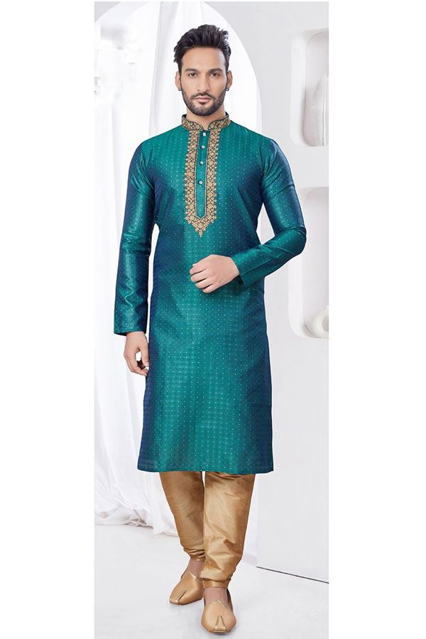 Picture of Captivating Rama Green Designer Kurta and Churidar Set for Wedding and Festivals