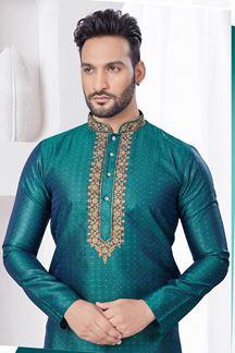 Picture of Captivating Rama Green Designer Kurta and Churidar Set for Wedding and Festivals