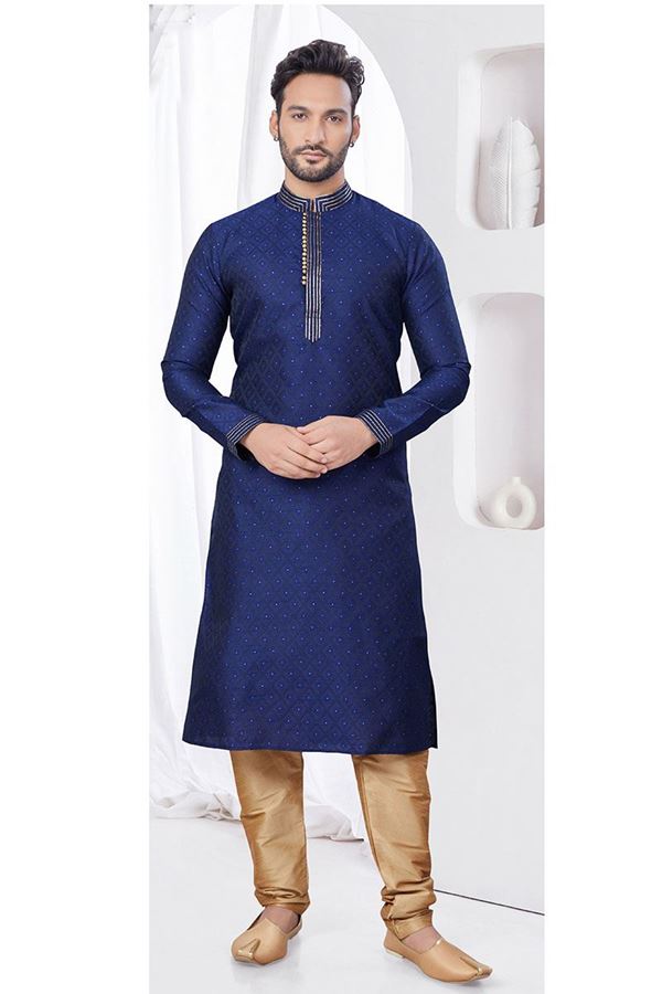 Picture of Royal Navy Blue Designer Kurta and Churidar Set for Festivals, Wedding, Engagement