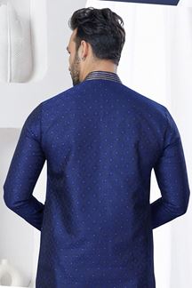 Picture of Royal Navy Blue Designer Kurta and Churidar Set for Festivals, Wedding, Engagement