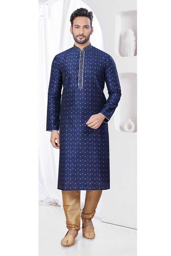 Picture of Amazing Navy Blue Designer Kurta and Churidar Set for Festivals, Weddings