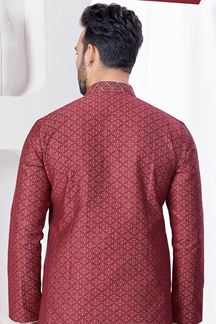 Picture of Impressive Maroon Designer Kurta and Churidar Set for Wedding and Reception