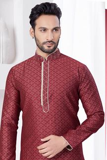 Picture of Impressive Maroon Designer Kurta and Churidar Set for Wedding and Reception