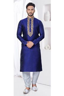Picture of Enticing Royal Blue Designer Kurta and Churidar Set for Wedding and Reception
