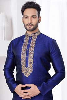 Picture of Enticing Royal Blue Designer Kurta and Churidar Set for Wedding and Reception