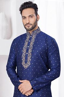 Picture of Aesthetic Navy Blue Designer Kurta and Churidar Set for Wedding and Reception