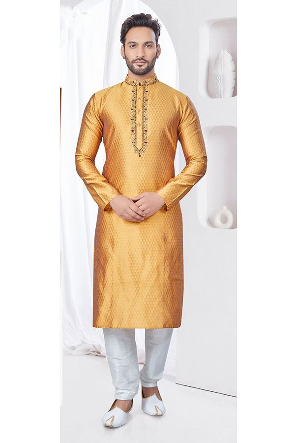 Picture of Exuberant Mustard Designer Kurta and Churidar Set for Haldi and Festivals