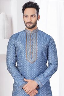 Picture of Classy Bluish Grey Designer Kurta and Churidar Set for Party and Festivals