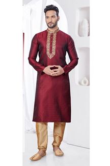 Picture of Majestic Maroon Designer Kurta and Churidar Set for Wedding and Engagement