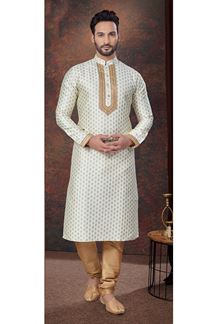 Picture of Appealing Cream Designer Kurta and Churidar Set for Wedding and Festivals